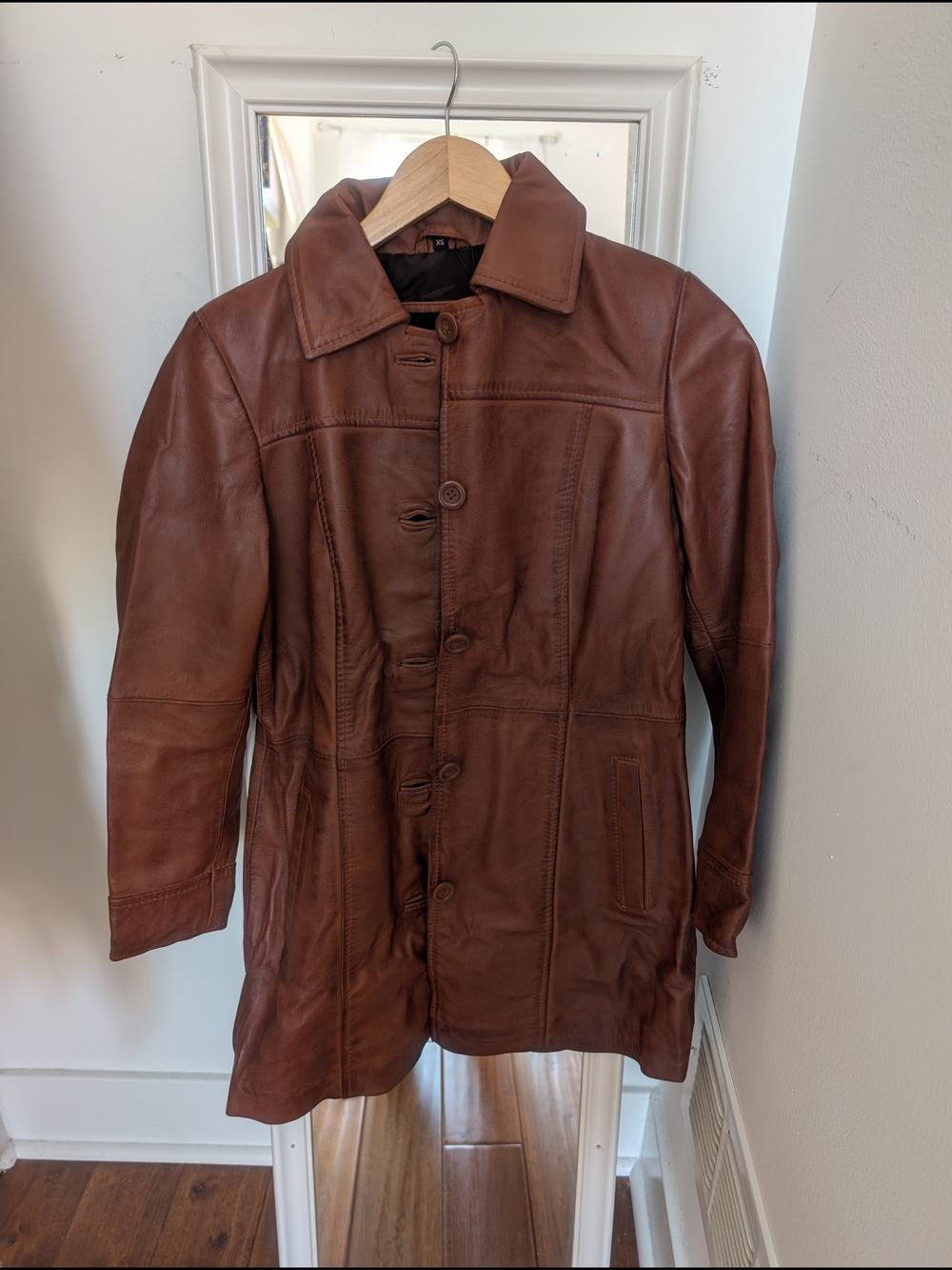 NWT Women's Brown Leather Button-Front Jacket